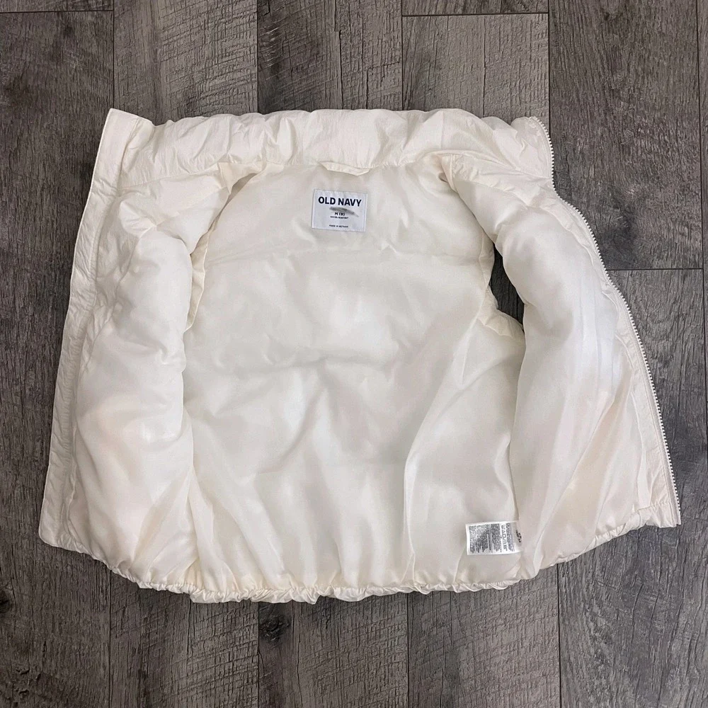 Old Navy Girls Medium 8 Puffer Vest Off White Water Resistant Quilted Full Zip‎